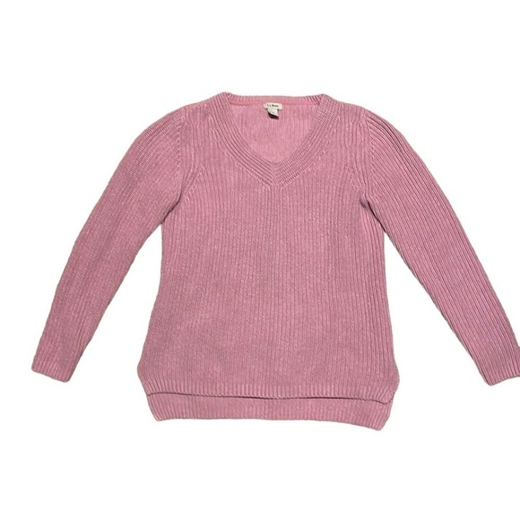 L.l‎ Bean Pink Long Sleeve V Neck Sweater Small - Picture 1 of 9